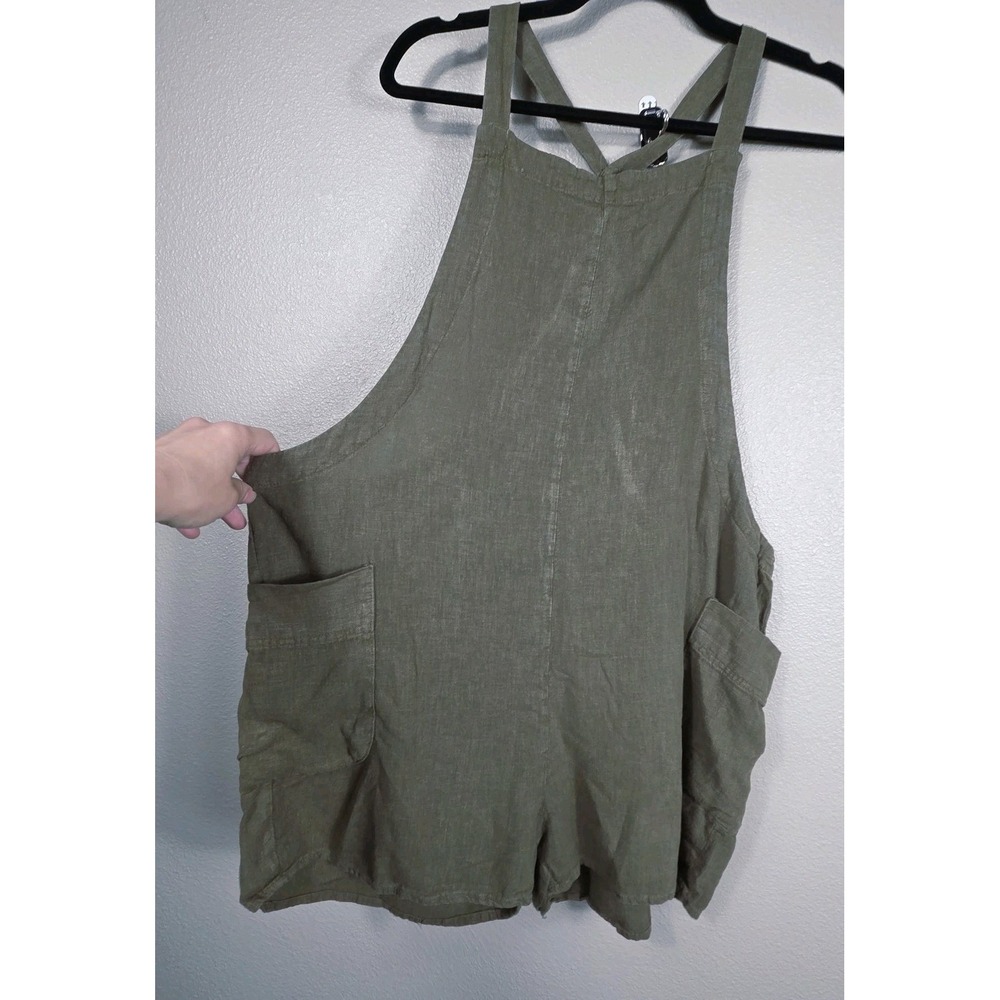 Bobi Los Angeles Olive Green Linen Blend Utility Romper Small